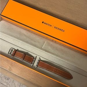 38mm brown leather Hermès Apple Watch band, sterling silver hardware